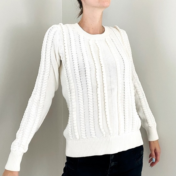 Banana Republic Chunky Cable Knit Crewneck Pullover Sweater , S White - Picture 4 of 13